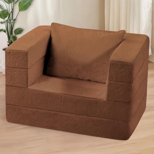 Cansunna Futon Sofa Bed with Pillow, 3-in-1 Sleeper Sofa Bed with Removable Cover, Convertible Floor Sofa Bed, No Assembly Boneless Couch for Living Room, Bedroom Cansunna