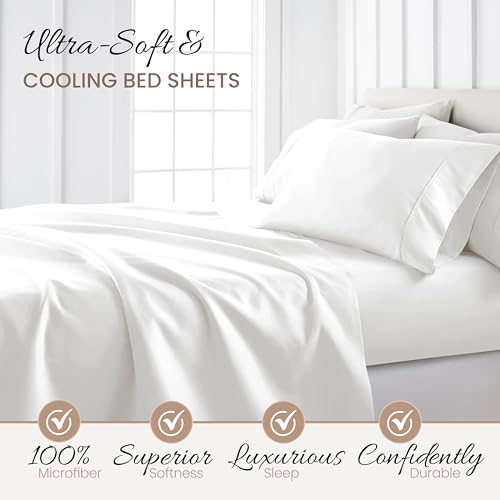 Linen Market Brushed Microfiber Twin Sheet Set 3 Piece – Oeko-TEX Certified Ultra Soft & Wrinkle-Free - 16" Deep Pocket Sheets - Easy Care Twin Size - White Linen Market