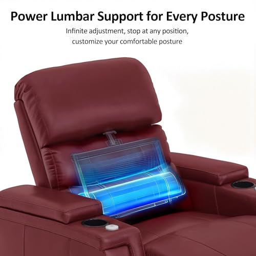 MCombo Triple Motors Power Recliner Chair with Power Headrest & Lumbar Support for Living Room, Home Theater Seating with Armrest Storage, Tray Table and Dual Charging Ports HTS708 (Red)
