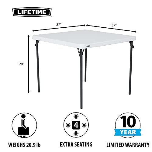 LIFETIME 80783 37-Inch Commercial Grade Square Folding Card Table, White Granite LIFETIME