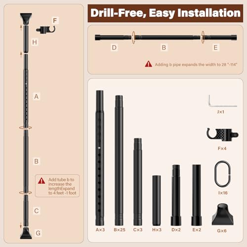 Abiglifty Room Divider Curtain Rod No Drilling, Adjustable 4-10ft(H) 28-114inch(W) Wall Divider for Room Separation, Heavy Duty Floor to Ceiling Tension Curtain Stand, Black Abiglifty