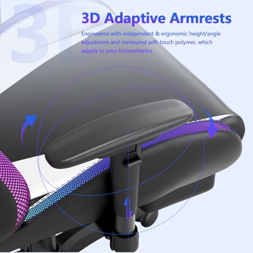 Mr IRONSTONE Gaming Chair, Video Game Chair with Bluetooth Speakers and Led Lights, Office Chair with Massage and 3D Armrest High Back Computer Racing Chair, Cheap Gaming Chairs for Adults,Black/White Mr IRONSTONE