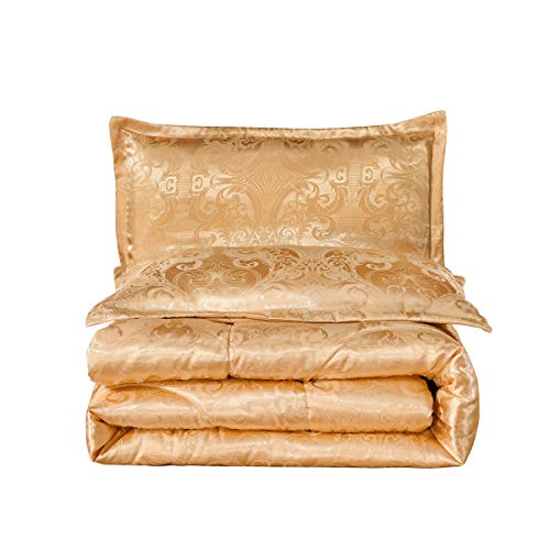 Raytrue-X Queen Comforter Set- Luxury Gold Silk Bed Set All Season Lightweight Quilt Soft Microfiber Bedding comforters & Sets Matching 2 Pillow Shams (Full/Queen, 3 Pieces, 88-by-88 inches) Raytrue-X