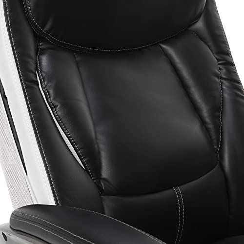 Serta® Lautner Executive Home Office Desk Chair, Ergonomic High-Back with Adjustable Lumbar and Body Pillows, SmartLayers™ and ComfortCoils® Technology, Mesh and Bonded Leather, Black and White Serta