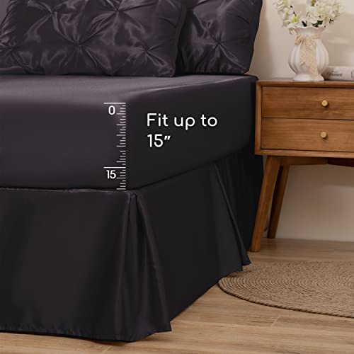 MR&HM Satin Comforter King 7 Pieces - Luxurious Pinch Pleat Bedding Set with Comforter, Flat Sheet, Fitted Sheet, Pillowcases & Shams, Super Silky Soft Bed Set for All Season (King, Black) MR&HM