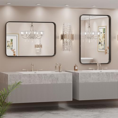 Sweetcrispy Black Bathroom Vanity Mirror for Wall, 22x30 Inch Metal Framed Wall Mirror Farmhouse Rectangle, Anti-Rust, Tempered Glass, Hangs Horizontally or Vertically Sweetcrispy