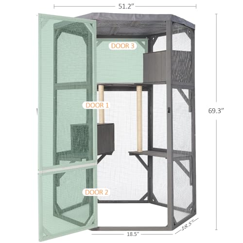 Catio Outdoor Cat Enclosures, Large Wood Cat House, Cat Enclosure Connect to Window with 2 Resting Box, 2 Platforms, 2 Scratching Pole FurrParner