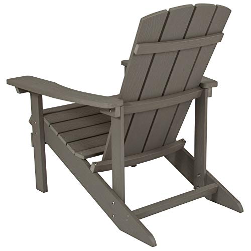Flash Furniture Charlestown Indoor/Outdoor Faux Wood Adirondack Chair, Weather-Resistant Polyresin Patio Adirondack Chair with 350-lb. Static Weight Capacity, Gray Flash Furniture
