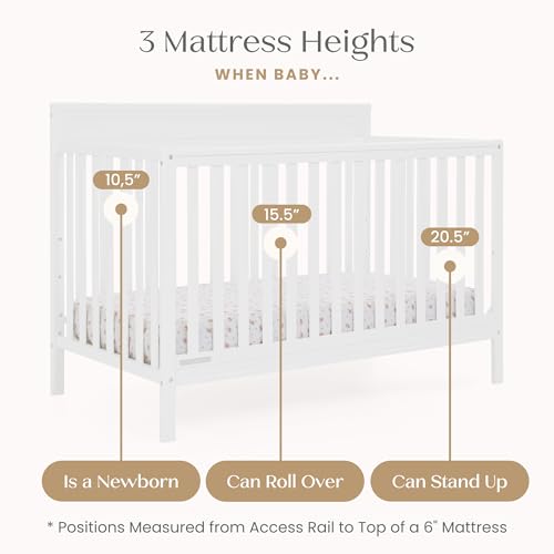 Delta Children Isabelle 6-in-1 Convertible Crib, Converts to Toddler Bed, Daybed, Sofa & Full Bed With/Without Footbaord, Fits Standard Crib Mattress, 3 Mattress Heights for Baby Nursery, Bianca White
