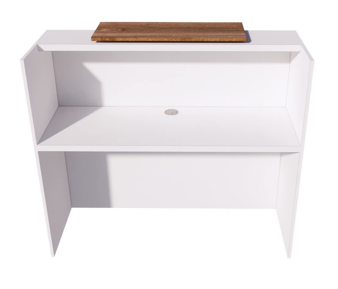 UGOS ICN 53 Inch Contemporary Reception Desk | Multifunctional Modern,Transaction Countertop, Laminate Desktop, Standing Front Table for Office, Home, School, Salon, Spa - White and Teak UGOS