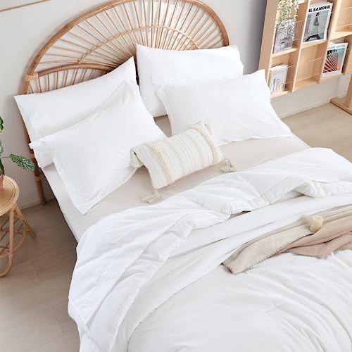 weigelia Full Size Comforter Set 7 Pieces White Comforter Full Size for Women and Men Microfiber Fluffy Comforter Set Full Comforter Set with Sheets and Pillow Shams Ultra Soft Lightweight All Season weigelia