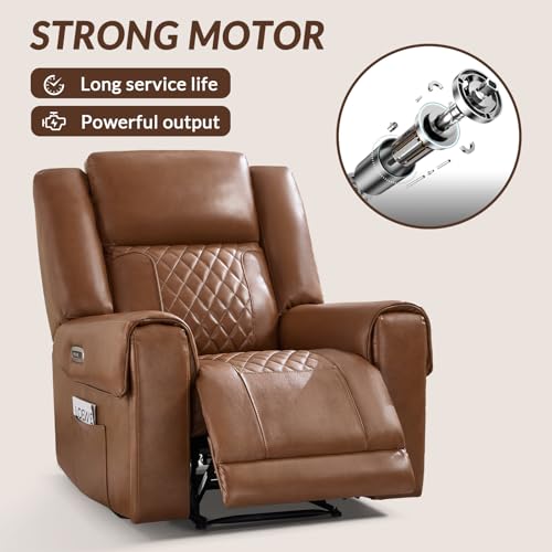 ANJ Premium Genuine Leather Power Recliners for Adults, Dual Motor Electric Recliner Chairs with Power Headrest & Dual Cup Holders, Overstuffed Heavy Duty Reclining Sofa for Living Room Bedroom, Brown