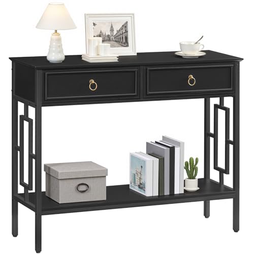 MAHANCRIS Console Table with 2 Drawers, Entryway Table with Storage Shelf, Entrance Accent Tables, 2-Tier Narrow Hallway Table, Behind Couch Table, for Entryway, Living Room, Hallway, Black CTBK6101 MAHANCRIS