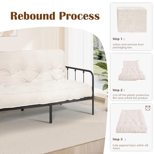 8" Futon Mattress Full Size, Floor Mattress for Adults, Foldable Sofa Couch Bed with Shredded Foam Filling, Comfy Sleeping Mat for Guest, Camping, Dorm, White(Frame Not Included), 54" x 80" Bliss Homey