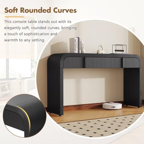 Unique Modern Console Table with 2 Drawers Rounded Silhouette and Smooth Surface Sofa Table, Curved Console Tables for Living Room and Entryway (Black) JIJIWANG