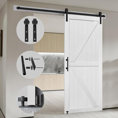 S&Z TOPHAND® 36in x 84in MDF Barn Door with 6.6FT Sliding Door Hardware Kit, 24-54in Solid Barn Door Slab Covered with Water-Proof PVC Surface S&Z TOPHAND