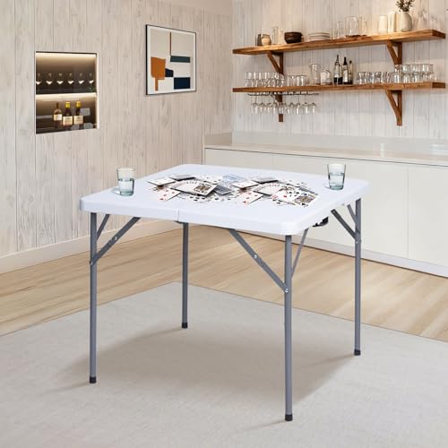 Lakhow 34" Square Folding Table with Resin Top, Plastic Folding Card Table with Collapsible Legs for Adults Indoor Outdoor Use, White Lakhow