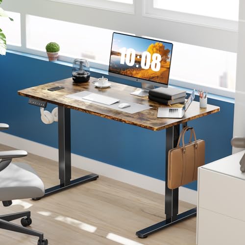 Sweetcrispy Electric Standing Desk Adjustable Height, 40x24 Inch Sit Stand Up Home Office Desks Computer Workstation PC Work Table with 3 Memory Preset Splice Wood Board Metal Frame, Rustic Sweetcrispy