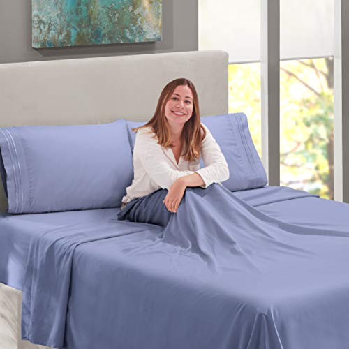 Nestl Full Sheet Set - Luxury 1800 Ultra-Soft Microfiber Full Bed Sheets - Double Brushed - Deep Pockets - Easy Fit - 4 Piece Set - Bedding Sheets & Pillowcases (Full, Stone Blue) Nestl