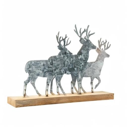 Glitzhome Christmas Reindeer Table Decoration, 12.81 Inches Metal Reindeer Decor with Wood Base, Farmhouse Galvanized Deer Decor for Home Rustic Xmas Mantle Shelf Desk Glitzhome