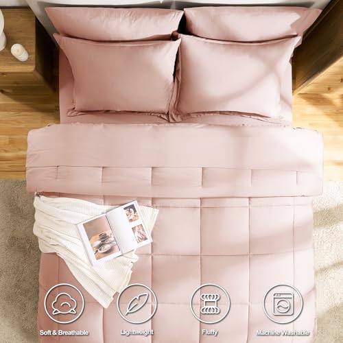 CozyLux Full Size Comforter Sets Blush Pink - 7 Pieces Bed in a Bag Full, Oeko-Tex Certified Bed Set, All Season Soft Bedding Set with Down Alternative Comforter, Sheets, Pillowcases & Pillow Shams CozyLux