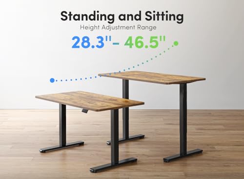 FEZIBO Standing Desk, 55 × 24 Inches Electric Height Adjustable, Sit Stand Up Desk, Home Office Desk with Splice Board, Black Frame/Rustic Brown TOP FEZIBO