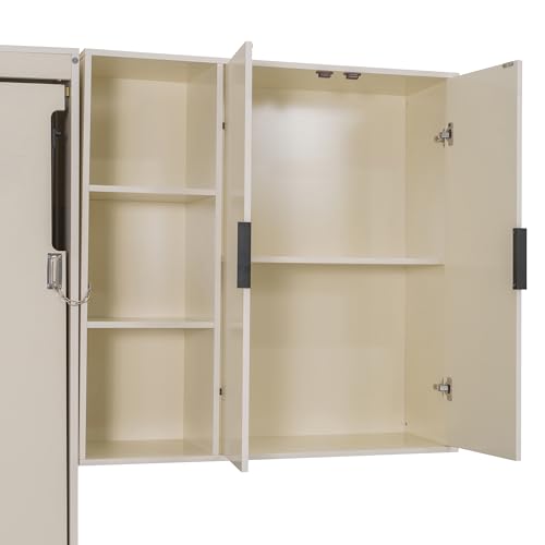 Quarte Queen Size Murphy Bed with Hydraulic Lift, Foldable Wall Bed with Sofa, Storage Shelves, USB Charging & LED Lighting, Space-Saving for Small Apartments Bedroom (Beige+Green Sofa) Quarte