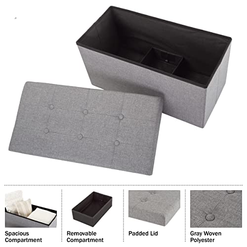 Folding Storage Ottoman - 30-Inch Tufted Footrest, Linen Chest, or Bench with Removable Bin for Living Room, Bedroom, or Dorm by Lavish Home (Gray) Lavish Home