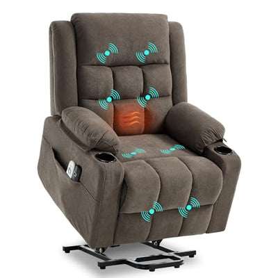 Ketaiyou Electric Power Lift Recliner Chair Sofa with Massage and Heat for Elderly, USB and Type-C Ports, Cup Holders, Infinite Position (Brown, Regular)