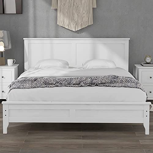 Harper & Bright Designs Classic Queen Size Platform Bed Frame with Headboard in White, Ideal for Kids, Teens, and Adults Harper & Bright Designs