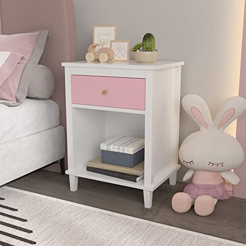 AOPNOMU Modern Nightstand, Kids Nightstand with One Drawer, End Table for Boys and Girls, Toddler Nightstand for Living Room, Bedroom (Pink) AOPNOMU