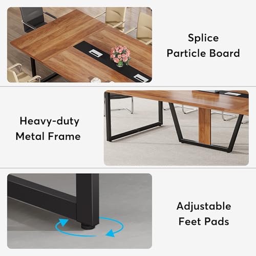 8ft Conference Table Large Meeting for 10 People Easy Assembly Brown Modern Contemporary Rectangular Metal Wood Walnut Finish Modular WoodArtSupply