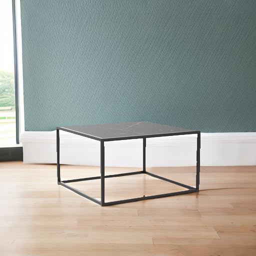 SAYGOER Black Coffee Table Small Square Coffee Table Simple Modern Center Table for Living Room Home Office 27.6 * 27.6 * 15.7Inch Easy Assembly, Black Faux Marble SAYGOER