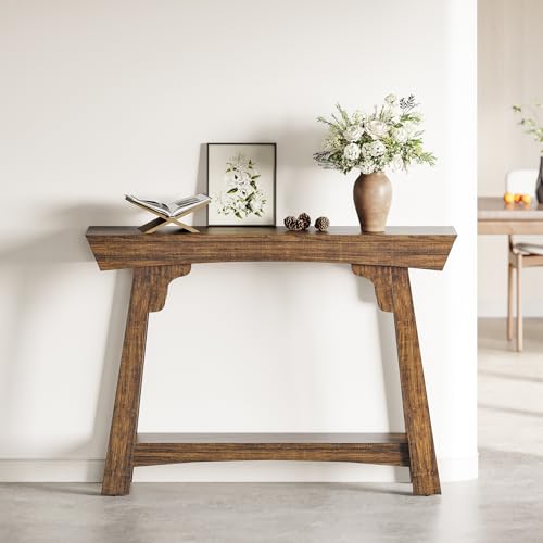 LITTLE TREE 2-Tier Wood Console Table Behind Couch, Small Entryway Table with Storage, Farmhouse Narrow Sofa Table for Hallway, Living Room, Rustic Brown LITTLE TREE