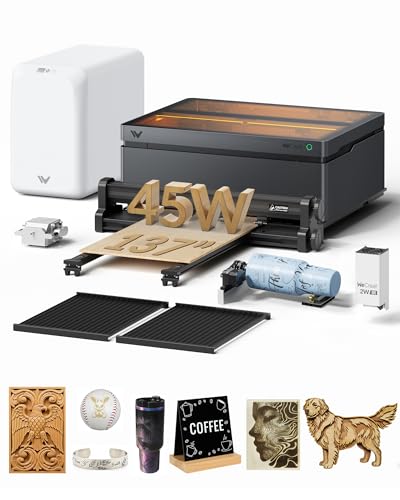 WECREAT Vision Pro 45W Laser Cutter and Engraver Machine, with 2W IR Laser Module, 137” Auto Conveyor Feeder, Fume Extractor, Full Enclosure Laser Engraver for Jewelry Art Designer Small Business WECREAT