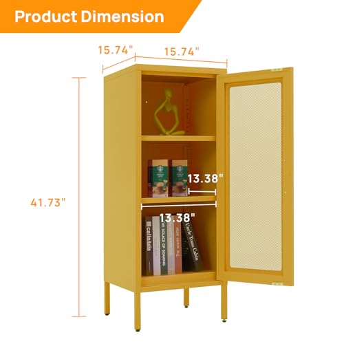 Slim Metal Storage Cabinet with Mesh Doors - 42'' Tall Narrow Organizer Tower, Compact Freestanding Cabinet, Versatile Utility Storage for Home, Office, Kitchen, Living Room, Durable and Modern Design ALBAD