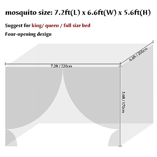Anmas Home Mosquito Net Bed Canopy with 66ft LED Star String Lights, Black Netting Four Corner Post Curtains Elegant Mosquito Net