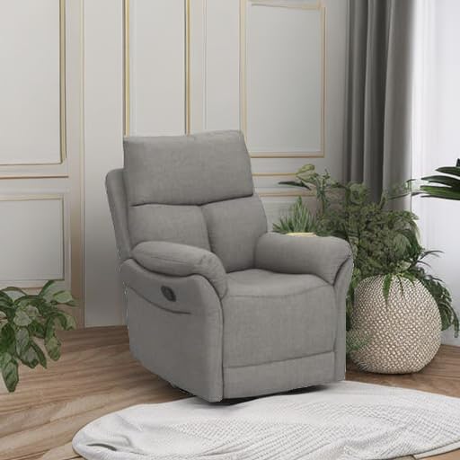 ANJ Swivel Rocker Recliner Chair, Manual Fabric Glider Nursery Recliner Chair, Single Rocking Modern Sofa Home Theater Seating for Living Room, Nursery (Silver) ANJ
