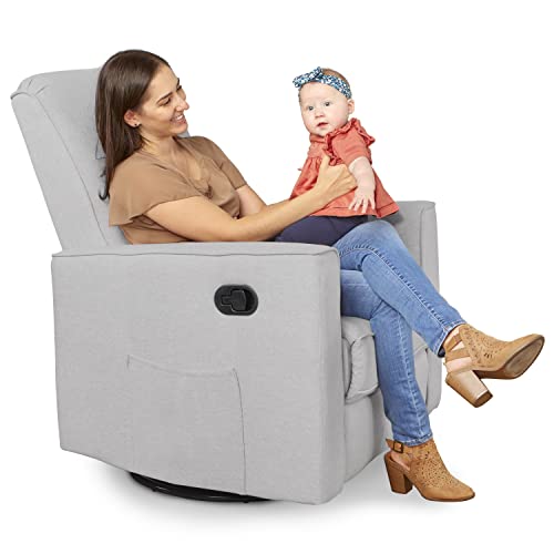 Evolur Raleigh Glider in Grey, Upholstered Plush Seating 360° Swivel Glider Rocking Chair, FSC Certified, Greenguard Gold & JPMA Certified Nursery Glider Recliner Evolur