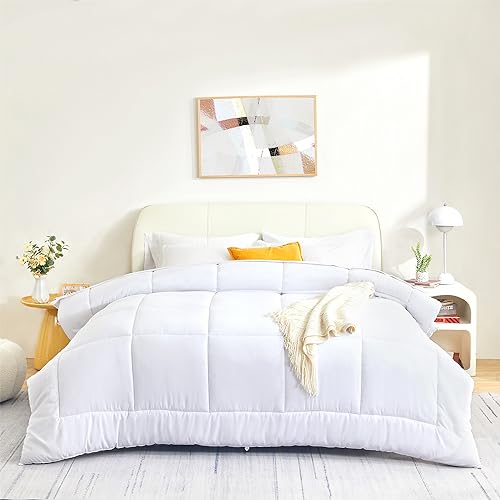 SLEEP ZONE Twin/Twin XL Size Comforter Set Duvet Insert, Down Alternative Reversible Comforter, Lightweight, Soft and Breathable Bedding All Season, Square Quilting White SLEEP ZONE