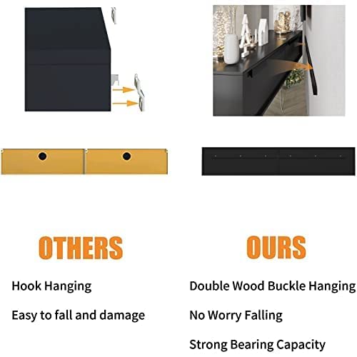 EXQUAL Floating TV Stand, Wall Mounted TV Shelf with Led Lights & Power Outlet, 71" Modern Entertainment Center Media Console with Storage, High Gloss TV Cabinet for 65/75/80 inch TV EXQUAL