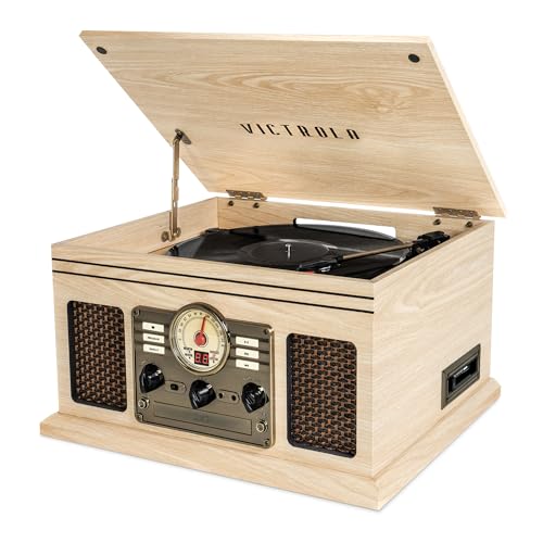 Victrola Nostalgic 6-in-1 Bluetooth Record Player & Multimedia Center with Built-in Speakers - 3-Speed Turntable, CD & Cassette Player, FM Radio | Wireless Music Streaming | Natural Victrola