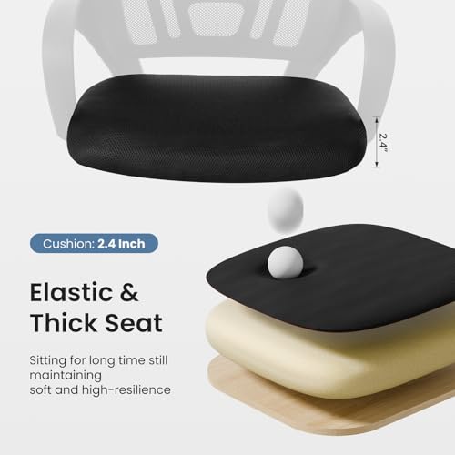 DUMOS Office Desk Chair - Ergonomic Mid Back with Lumbar Support & Rocking Mode, Height Adjustable with Fixed Armrest, Storage Back for Computer, Gaming, Conference, Meeting, 360° Swivel, Black DUMOS