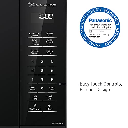 Panasonic NN-SN65KB Microwave Oven with Inverter Technology 1200W, 1.2 cu.ft. Small Genius Sensor One-Touch Cooking, Popcorn Button, Turbo Defrost-NN-SN65KB (Black) Panasonic