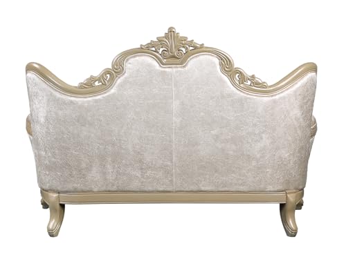 Acme Libertee Upholstered Loveseat with 3 Pillows in Beige and Champagne Acme