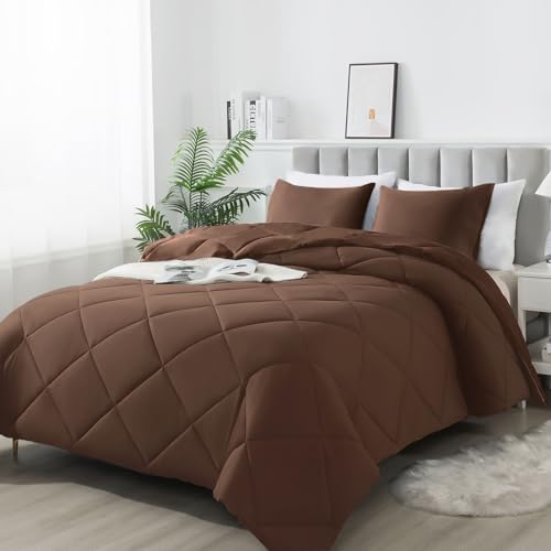 SUVAMJAM 3-Piece Queen Comforter Set,All-Season,Soft & Hypoallergenic &Breathable Bedding,Polyester Quilted,Down Alternative(Comforter*1 & Pillowcases*2),Chocolate SUVAMJAM