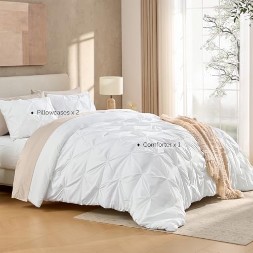 Andency White King Size Comforter Set(104x90Inch), 3 Pieces Cute Soft Pinch Pleat Bedding Comforters & Sets, All Season Lightweight Down Alternative Bed Set for Men Women Andency