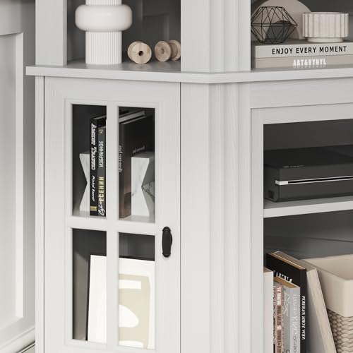 YESHOMY Corner Fireplace TV Stand for Television up to 55" with Storage Cabinets, Entertainment Center, Media Console for Living Room, Bedroom, White&Rustic YESHOMY