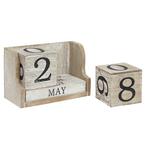 Juvale Wooden Perpetual Block Calendar for Desk, Wood Month Date Display Blocks for Teachers, Students, Classroom, Rustic Farmhouse Office Decor, Desk Accessories (5 x 4 In) Juvale