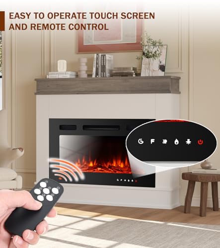 Maxhonor Electric Fireplace Inserts Freestanding Heater for The Living Room Floating Fireplace with 12 LED Colors with Logset and Stones,1500W/750W (30inch with Mantel,White) Maxhonor